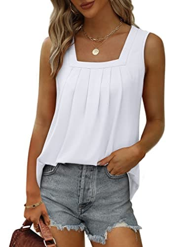 Saloogoe Summer Clothes for Women Loose Fit Tank Tops Flowy Camisole White 2XL - Image 2