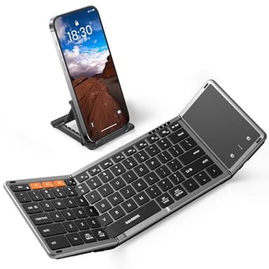 Samsers Foldable Bluetooth Keyboard with Touchpad, Full-Size Wireless Folding Key Board with PU Leather, Portable Travel for iOS Android Windows Mac OS, Support 3 Devices (BT5.1 x 3) - Image 1