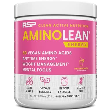 RSP NUTRITION AminoLean Pre Workout Powder, Amino Energy & Weight Management with Vegan BCAA Amino Acids, Natural Caffeine, Preworkout Boost for Men & Women, 30 Serv, Pink Lemonade… - Image 1