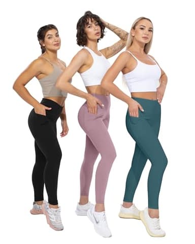 CHRLEISURE Leggings with Pockets for Women, High Waisted Tummy Control Workout Yoga Pants(5 Packs Black,Gray,Pink,Blue,Green, M) - Image 5
