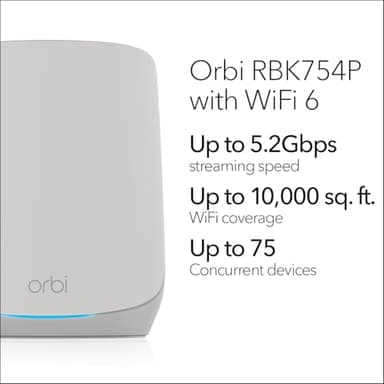 NETGEAR Orbi Whole Home Tri-Band WiFi 6 Mesh Network System (RBK754P) – Router with 3 Satellite Extenders, Security Features, Coverage up to 10,000 sq.ft., 75 Devices, AX5200 (Up to 5.2Gbps) - Image 2
