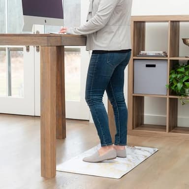 Home Dynamix Cozy Living Modern Marble Runner Anti-Fatigue Kitchen Mat, Non-Slip Floor Mat, Padded Standing Desk Mat, Gold/White, 17.5"x55" - Image 6