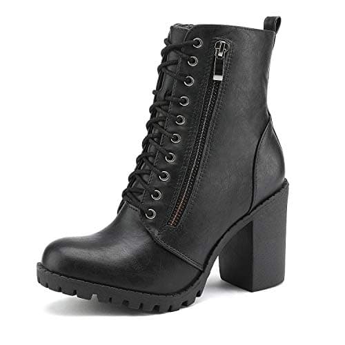 DREAM PAIRS Women's Combat Ankle Boots Chunky Heel Lace up Fashion Heeled Booties,Size 9,Black,SILVERADO - Image 1