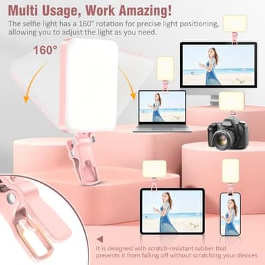 ALTSON 60 LED Portable Selfie Light Video Conference Lighting with Clip & Camera Tripod Adapter Rechargeable 2200mAh CRI 97+, 9 Light Modes for Phone iPhone Webcam Laptop Photo Makeup - Image 2