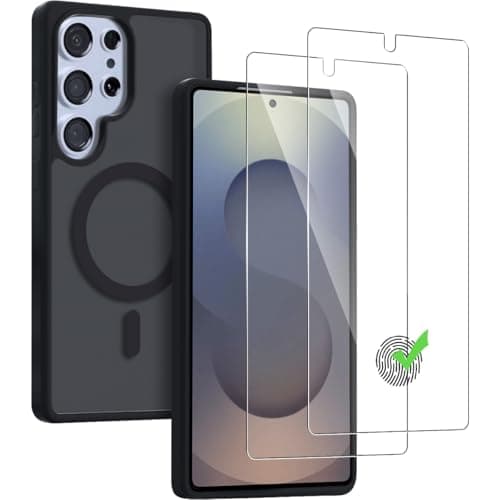 T Tersely [3 in 1 Magnetic Matte Case for Samsung Galaxy S25 Ultra 5G(6.9 inch), with 2 Pack Tempered Glass Screen Protector, Translucent Frosted Skin-Feel Case, Compatible with MagSafe, Black - Image 1