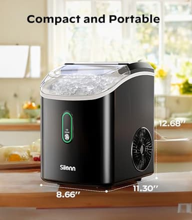 Silonn Nugget Ice Maker Countertop, Portable Pellet Ice Machine with Self-Cleaning Function, Sonic Ice Maker Produces 33lbs of Chewable Ice in 24 Hours, Ideal for Home Kitchen and Office, Black - Image 8