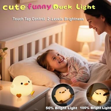 HAPPYBAG Cute Pea Duck Night Light,Duck Lamp,2 Levels Dimmable Silicone Ducky Light,LED Squishy Animal Light for Kids Sleep,Rechargeable Bedside Touch Lamp, Kids Room Decor Gift Toy - Image 2