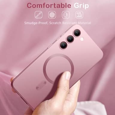 Amzfield Magnetic for Samsung Galaxy S23 Plus Case for Women Men Girls [Compatible with MagSafe] [Camera Lens Protector] Matte Cute Slim Soft Silicone Bumper Shockproof Metallic Phone Case, Pink - Image 8