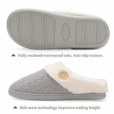Chantomoo Womens Slipper Warm Comfy Memory Foam House Slippers Knitted Shoes Faux Fur Lined Anti-Skid Rubber Sole Bedroom Cozy Indoor Outdoor Slippers Lihgt Grey Size7 8 6.5 - Image 2