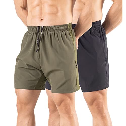 Gaglg Men's 5" Running Shorts 2 Pack Quick Dry Athletic Workout Gym Shorts with Zipper Pockets Black/Green,Large - Image 1
