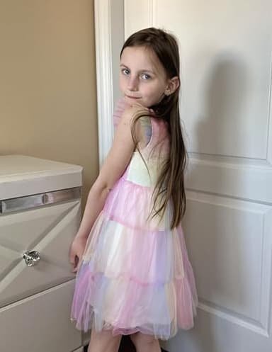 Arshiner Toddler Tulle Dress Girls Rainbow Tutu Dresses Ruffle Tiered Swing Twirly Summer Sundress 4T - Image 5