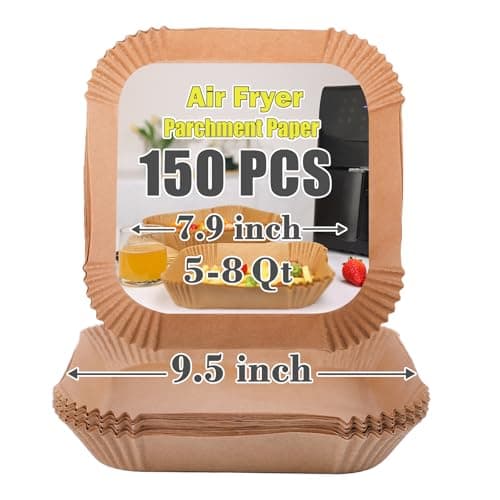 GOAUS Air Fryer Square Paper Liners Disposable Large 150 Pcs for 5 to 8 Qt Basket, 7.9 inch Unbleached Non-stick Oil-proof Parchment Paper - Image 1