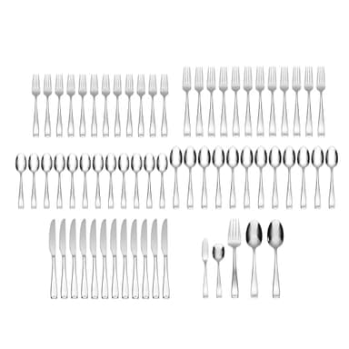 Oneida Silverware Set For 12, Moda 65-Piece Fine Flatware Set with Serving Utensils, Service For 12, 18/10 Stainless Steel, Dishwasher Safe For home, Knives Spoons and Forks Set (Silver, 65 pieces) - Image 4