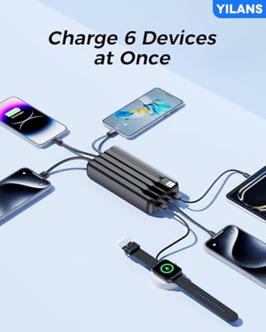 Portable Charger, 42800mAh Power Bank Built-in Cable, 22.5W PD USB C In & Out Fast Charging, External Battery Pack with 6 Output & 2 Input, Travel Phone Charger for iPhone 16/15/14/13/12, Android - Image 3