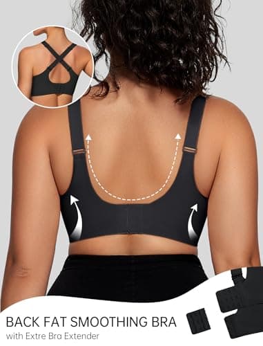 OEAK Womens Wireless Bras V Mesh Comfortable Bralette Supportive Tshirt Bra No Underwire Seamless Push Up Everyday Bras Black L - Image 4