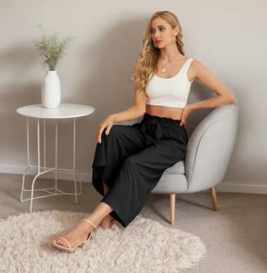 IWOLLENCE Women Flowy Loose Wide Leg Pant Summer Beach Casual Trousers high Waist Adjustable Knot Business Work Casual Pants Black XX-Large - Image 5