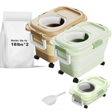 SEWIU Dog Food Storage Container 2PCS*18LB,Collapsible Dog Food Container with Travel Silicone Bowl and Scoop for Dog/Cat/Bird Food/Cat litter,Keep Dry Food Fresh,Easy to Move.(Green+Brown) - Image 1