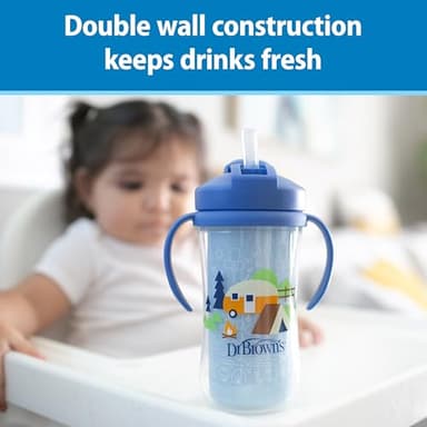 Dr. Brown's Milestones Insulated Sippy Cup with Straw and Handles, Spill-Proof Tumbler with Lid, 2-Pack, Blue & Green, 10 oz/300 mL, BPA Free, 12m+ - Image 4