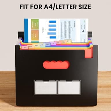 Sooez Accordion File Organizer, 13 Pockets Expanding File Folder, Portable Monthly Paper Bill Tax Receipt Organizer, Letter A4 Size Document Holder with Blank Labels, Black - Image 3