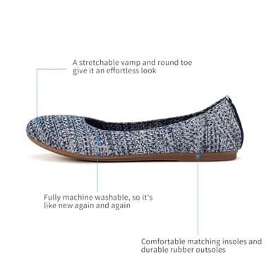 Frank Mully Women’s Knit Ballet Flat Round Toe Slip On Flats Shoes Classic Low Wedge Ballerina Walking Flats Shoes, Blue Print, 8.5 - Image 6