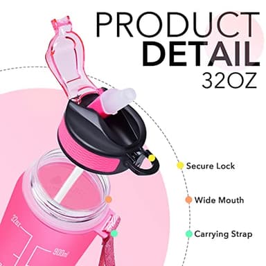 Hyeta 32 oz Water Bottles with Times to Drink and Straw, Motivational Water Bottle with Time Marker, Leakproof, Drinking Sports Water Bottle for Fitness, Gym and Outdoor - Image 4