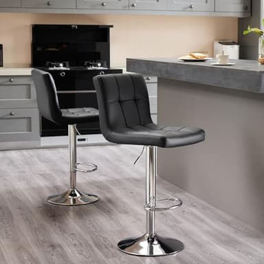 Sweetcrispy Bar Stools Set of 4, Armless PU Leather Adjustable Swivel Barstools, Hydraulic Kitchen Counter Height Thickened Seat Cushion Square Island Countertop Chairs with Back - Modern Black - Image 6