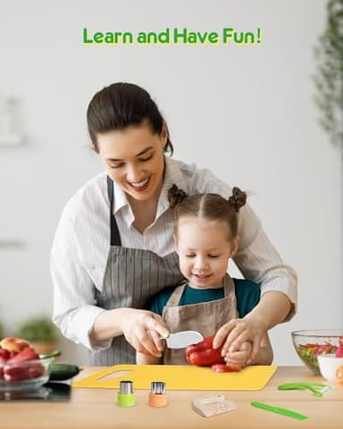 melican Kids Kitchen Knife Set, 11 Pcs Montessori Kitchen Tools for Toddlers' Real Cooking, Include Kid Knives, Crinkle Cutter, Sandwich Cutters, Peeler, Cutting Board for Birthday - Image 6