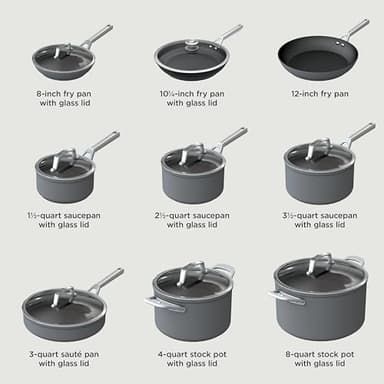 Ninja Cookware, Ninja NeverStick Professional, 16-Piece Pots and Pans Set, Non Stick Frying Pans, Kitchen Essentials, Stock Pot, Sauce Pan, Glass Lids, Saute Pan, All Stovetops, Black, C39900 - Image 11