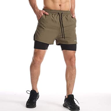 Surenow Mens 2 in 1 Running Shorts Quick Dry Athletic Shorts with Liner, Workout Shorts with Zip Pockets and Towel Loop Green - Image 6