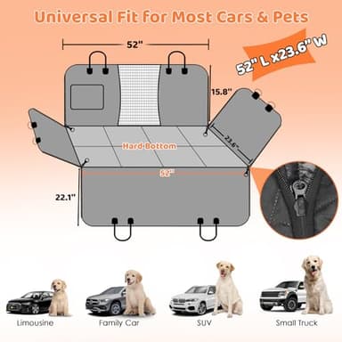 URPOWER Backseat Extender for Dogs - Hard Bottom Dog Car Seat Cover for Back Seat, Foldable Dog Hammock for Car, SUV, and Truck, Pet Rear Seat Protector Dogs Travel Bed with Mesh Window & Side Flaps - Image 6
