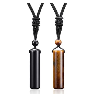 Top Plaza 2 Pcs Black Obsidian Tiger Eye Healing Crystal Stone Necklaces for Men Amulet Protection Cylindrical Pendant Necklaces Adjustable Braided Natural Quartz Gemstone Necklace Jewelry - Image 1