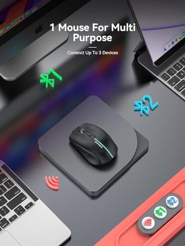 RAPIQUE Bluetooth Wireless Mouse - (BT1/BT2+USB) Tri-Mode High Performance, Rechargeable, Quiet Click, Multi-Device Compatibility for Laptop, Computer, MacBook, Tablet, PC (Black) - Image 3