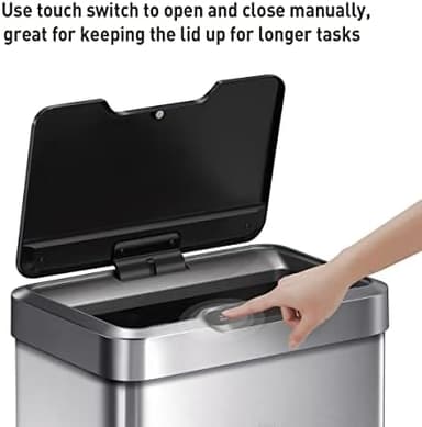 EKO Mirage-T 50 Liter / 13.2 Gallon Touchless Rectangular Motion Sensor Trash Can, Brushed Stainless Steel Finish - Image 4