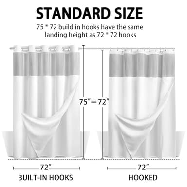 YellyHommy No Hook Shower Curtain with Snap in Fabric Liner Set Less Time White Waffle Shower Curtain for Bathroom 75" L x 72" W - Image 6