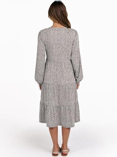 ANRABESS Long Sleeve Midi Dresses for Women V Neck 2025 Fall Fashion Casual Loose Fit Flowy Swing Tiered Vacation Boho Dress Khaki Polka Dot Medium - Image 6