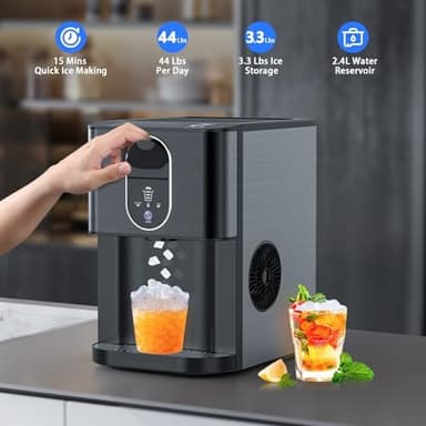 Nugget Ice Makers Countertop, Pebble Ice Maker Machine with Dispenser 44lbs/24H, Soft Chewable Pellet Ice Machine, 3.3lbs Ice Storage, Self-Cleaning Ice Maker for Home/Kitchen/Party/Office, Black - Image 3