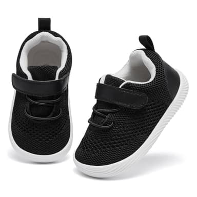 MORENDL Toddler Sneakers Baby Boys & Girls Barefoot Shoes Lightweight Breathable Walking Running Tennis Athletic Sport Shoes Black Size 7 - Image 2