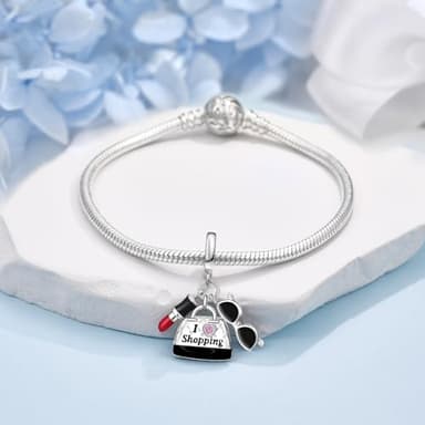 JIAYIQI Lipstick Bag Charms for Pandora 925 Sterling Silver Charms for Bracelet Necklaces Enamel Sunglasses Dangle Pendant Jewelry for Women - Image 2