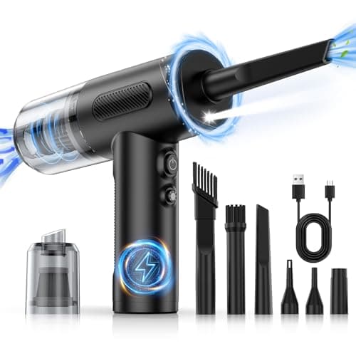 Compressed Air Duster, 100000RPM Handheld Car Vacuum/Air Blower& Pump, 3 Gear Adjustable Electric Air Duster/Car Vacuum Cleaner, Keyboard Duster with LED Light-10 Kits Air Blower for Computer(Black) - Image 1