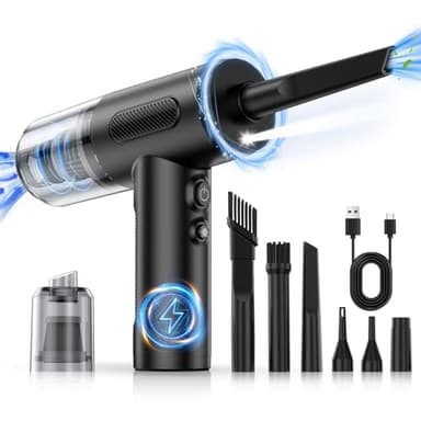 Compressed Air Duster, 100000RPM Handheld Car Vacuum/Air Blower& Pump, 3 Gear Adjustable Electric Air Duster/Car Vacuum Cleaner, Keyboard Duster with LED Light-10 Kits Air Blower for Computer(Black) - Image 1