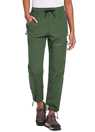 baleaf Travel Pants Women Hiking Long Tall Lightweight Quick Dry Water Resistant Cargo Pants 31'' Army Green Size M - Image 1