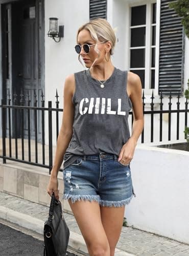 IRISGOD Womens Tank Tops Loose Fit Summer Cute Graphic Sleeveless Shirts Workout Basic Tunic - Image 4