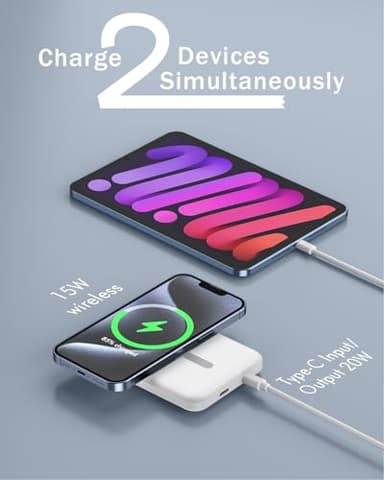podoru for Magsafe Battery Pack, 5000mAh Magnetic Power Bank with Type-C Cable 20W PD Fast Charging Lighting Input Wireless Portable Charger for iPhone 17/16/15/14/13/12/ All Series-White - Image 6