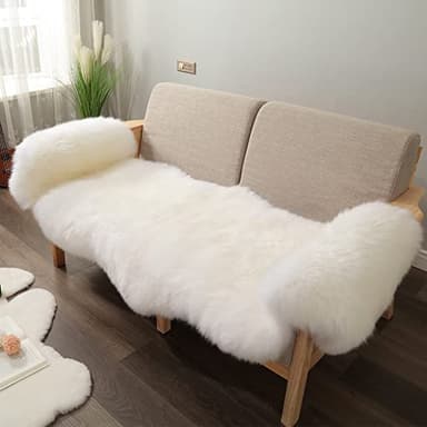 LLB Genuine Sheepskin Area Rug Wool Rug Fur Carpet Fluffy Shaggy Fur Rug for Living Room Kids Bedroom Real Sheepskin Throw Lambskin Rugs Sofa Mat Chair Seat Covers (Ivory White, 2 x 6 ft Sheepskin) - Image 3