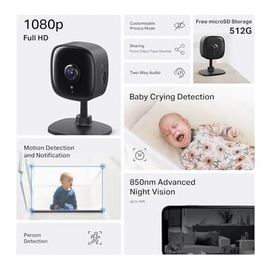 Tapo by TP-Link 1080P Indoor Security Camera for Baby Monitor, Pet Camera w/Motion Detection, 2-Way Audio, Night Vision, Cloud & SD Card Storage, Works w/Alexa & Google Home, Black, C101(4-Pack) - Image 2