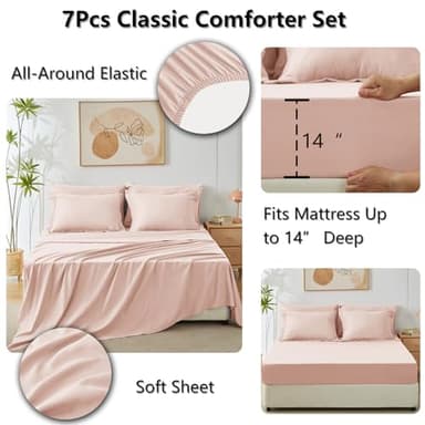 CozyLux King Size Comforter Set Blush Pink - 7 Pieces Bed in a Bag King, Luxury Soft Bed Set for All Seasons, Bedding Set with Down Alternative Comforter, Sheets, Pillowcases & Shams - Image 5