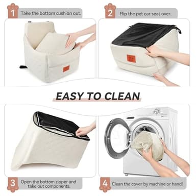 GL GLENSLAVE Dog Car Seat for Small/Medium Dogs, Dog Booster Car Seats with Thick Cushion for Dogs Under 35lbs, Detachable Washable Pet Car Seat with Storage Pockets, 2 Safety Belts (Beige) - Image 7