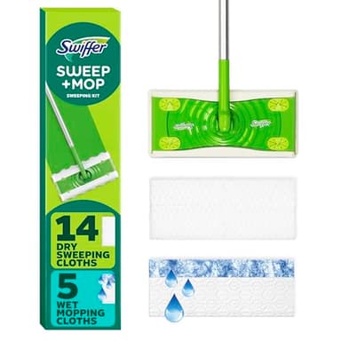 Swiffer Sweeper 2-in-1 Mops for Floor Cleaning, Dry and Wet Multi Surface Floor Cleaner, Sweeping and Mopping Starter Kit, Includes 1 Mop + 19 Refills, 20 Piece Set - Image 1
