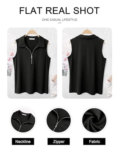 Vivilli Camisole Tops for Women, Tank Top for Women Blazers Black Top Womens Summer Tops V Neck Sleeveless Tops Work Blouses Business Casual Outfits Zipper Knit Fall Fashion Undershirts for Women M - Image 5