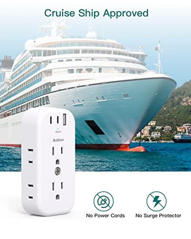 Outlet Extender Multi Plug Adapter - Addtam Electrical 6 Outlet Splitter with 3 USB Wall Charger (2 USB-C Ports), Wall Surge Protector Plug Expander for Cruise, Travel, Home, Office, Dorm Essentials - Image 5